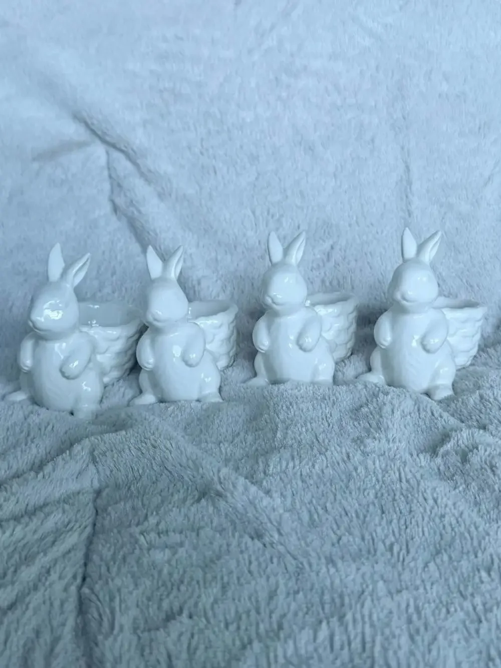 Pottery Barn White Ceramic Easter Rabbit Bunny with Basket Bowl